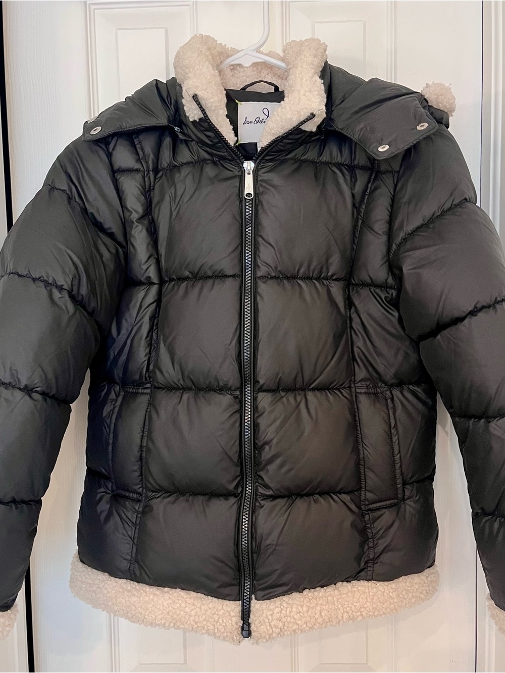 Sam Edelman - Girls Large 14/16 Sherpa-Lined Puffer Jacket - Black Sherpa Star